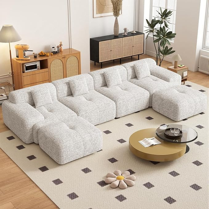 158" U Shaped Convertible Modular Couch, Cloud Couch Sectional with Ottoman, 6-Seater Chenille Bo... | Amazon (US)