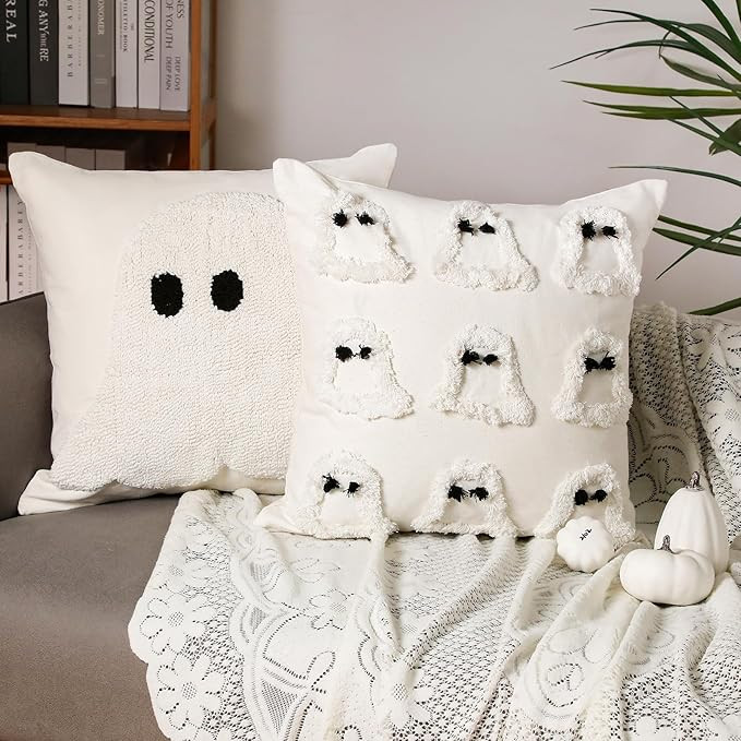 2 Pcs Halloween Pillow Covers Halloween Decorations 18 x 18 Inch Ghost Throw Pillow Covers Hallow... | Amazon (US)