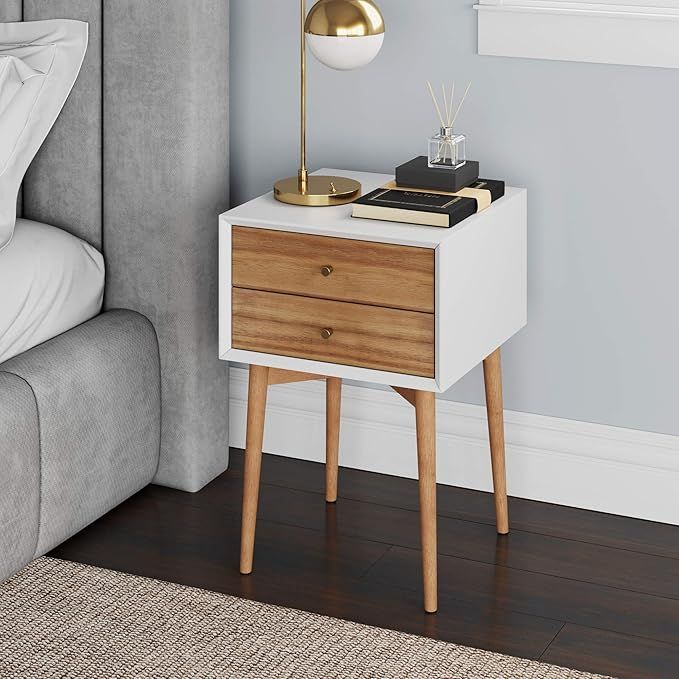 Nathan James Harper Mid-Century Side, 2-Drawer Nightstand, Accent or End Table with Storage, Wood... | Amazon (US)