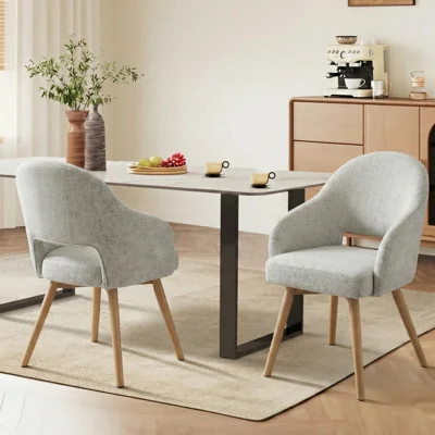 Upholstered Dining Chairs with Curved Back and Beech Wood Legs, Set of 2 | Wayfair North America