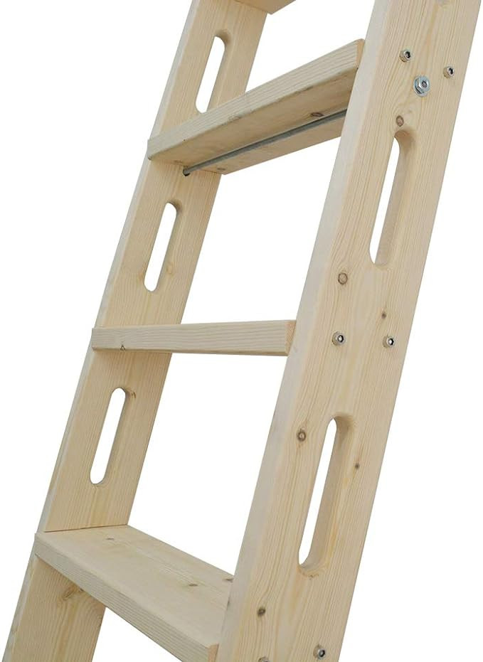 DIYHD 108" Knotty Pine Wood Sliding Library Ladder Rolling Ladder | Amazon (US)