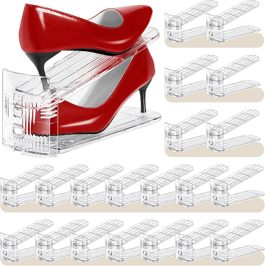 Shoe Slots Organizer 20 Pack - Shoe Stackers, 3 Levels Adjustable, Space Savers 50%, Double Layer... | Amazon (US)
