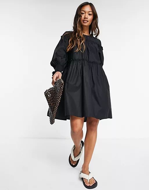 Mango puff sleeve poplin dress in black | ASOS | ASOS (Global)