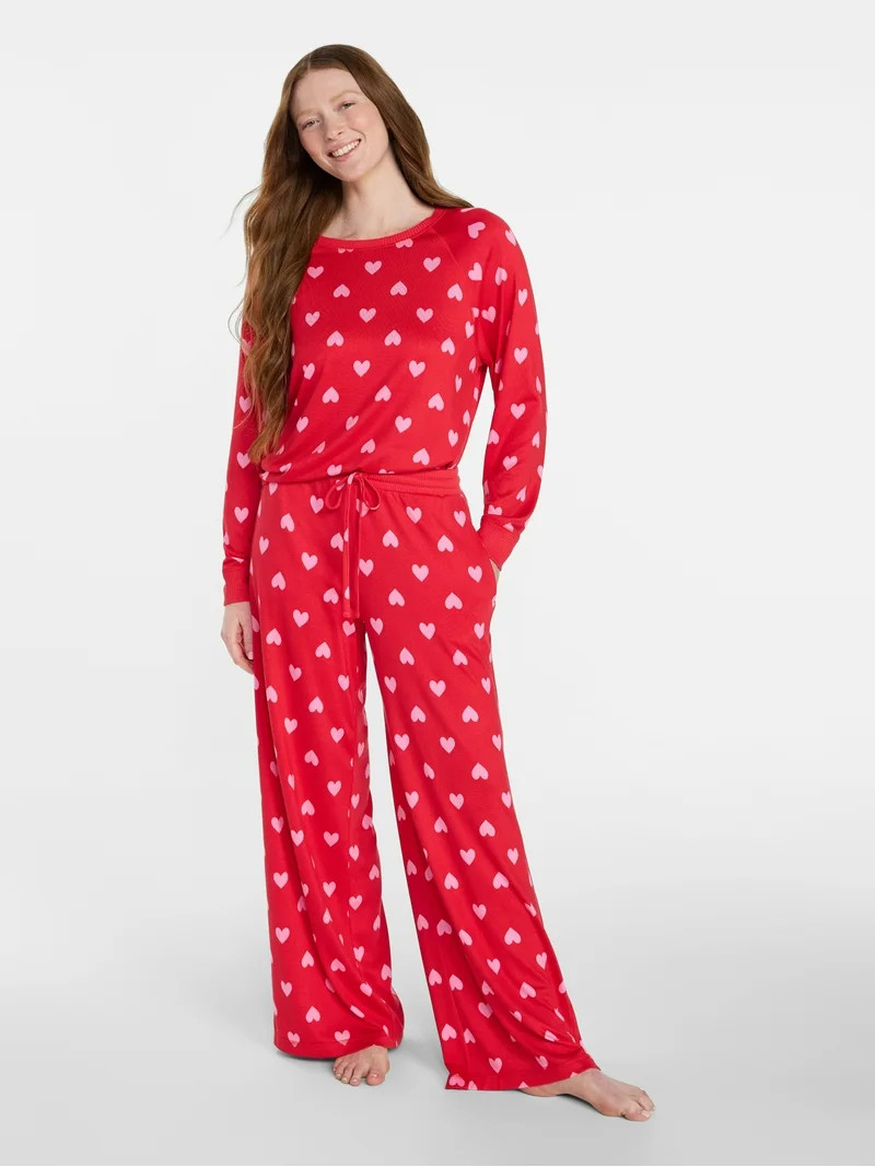 Joyspun Women's Cozy Lounge Collection Hacci Long Sleeve Top and Pants Pajama Set, 2-Piece, Sizes... | Walmart (US)