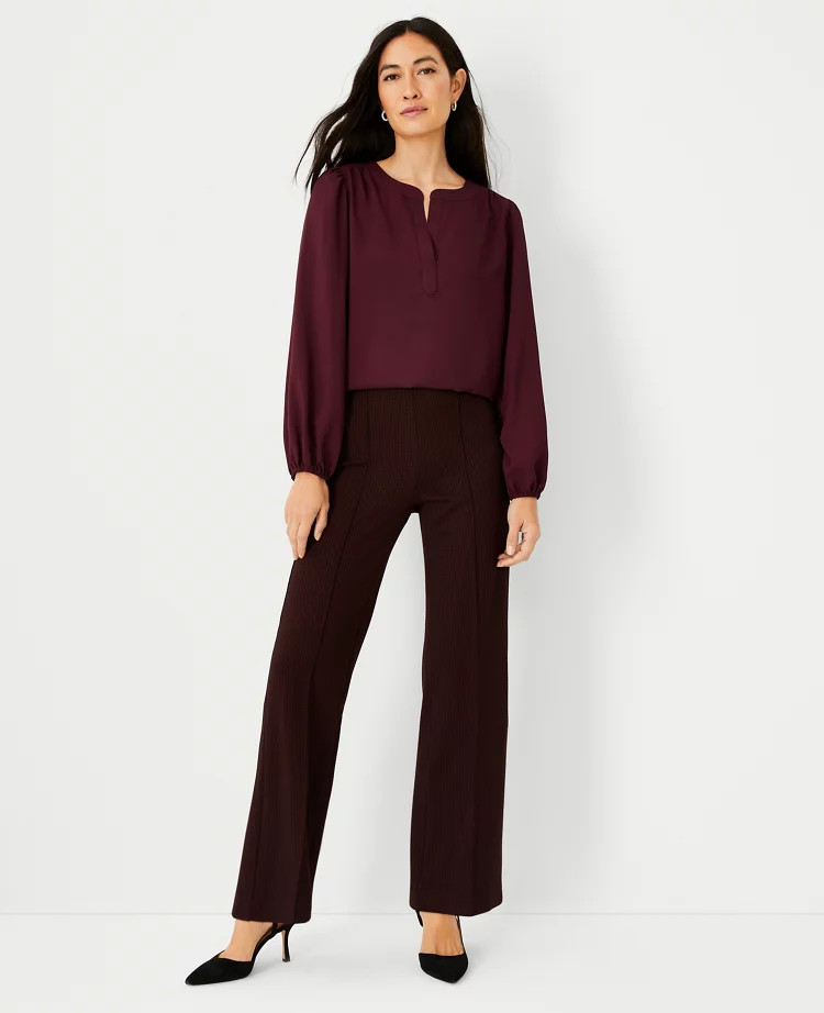The High Waist Side Zip Straight Pant in Houndstooth | Ann Taylor (US)