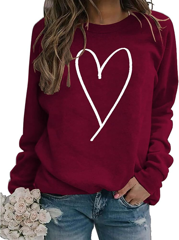 XIWUKOD Valentines Crewneck Pullover Shirts Women Long Sleeve Love Heart Sweatshirts Graphic Love... | Amazon (US)