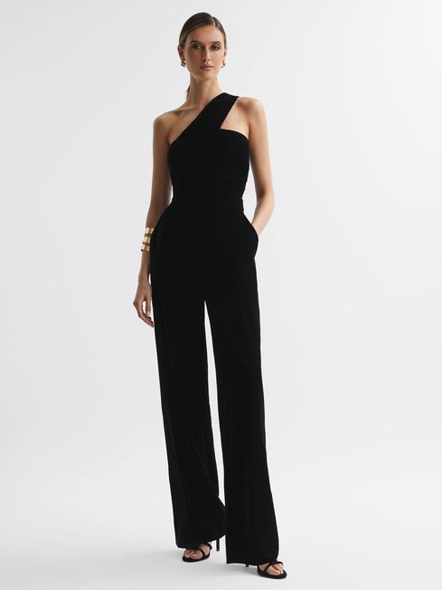 Velvet One-Shoulder Jumpsuit | Reiss UK
