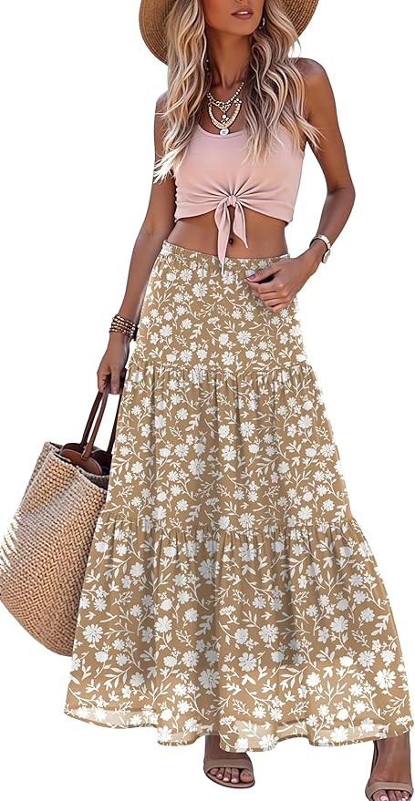 Women's Pleated Skirt Chiffon A-Line Elastic High Waist Flowy Double Layer Casual Maxi Skirts for... | Amazon (US)