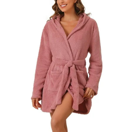 DARING DIVA Fuzzy Hooded Plush Bath Robe Mini Bathrobe L Pink | Walmart (US)