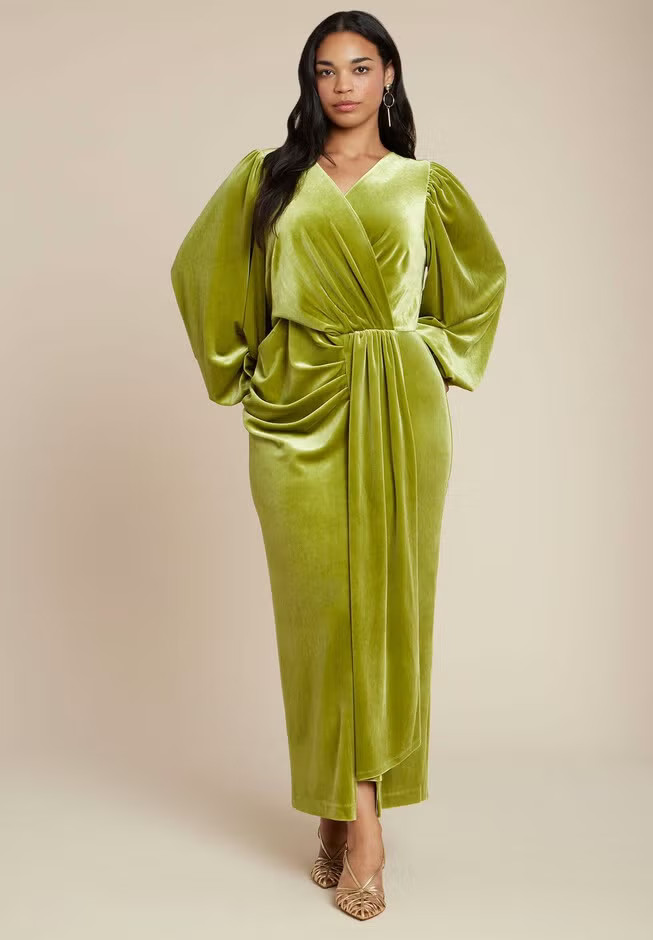 Velvet Puff Sleeve Pleated Dress | Eloquii
