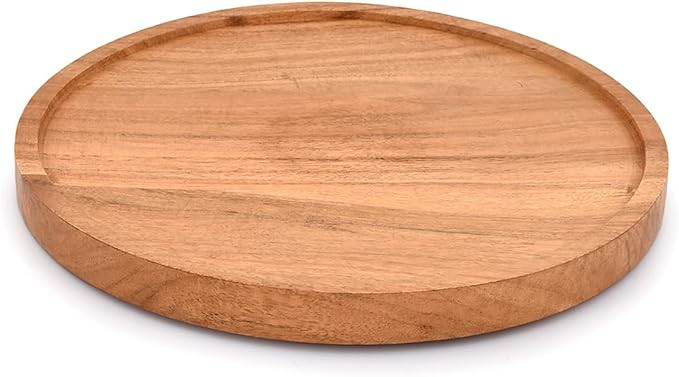 Round Acacia Wood Serving Tray Decorative Tray Farmhouse Candle Holder Tray for Kitchen Counter H... | Amazon (US)