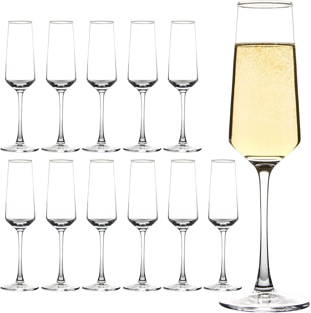 Champagne Glasses Set of 12, Elegant Champagne Flutes, Modern Sparkling Wine Glasses for Home Bar... | Amazon (US)