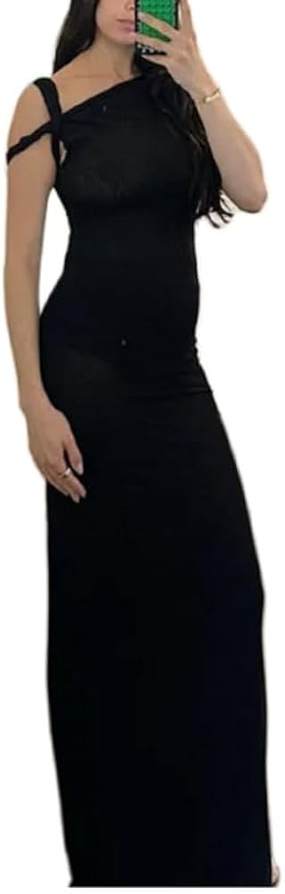 Women Asymmetrical Twist One Shoulder Maxi Long Dress Hollow Knot Short Sleeve Sundress Trendy 20... | Amazon (US)