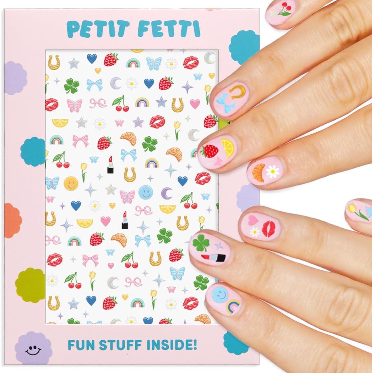 xo, Fetti Trendy Nail Stickers | 604 Stickers | Party Favor, Rainbow Bachelorette Decorations, Smiley Birthday Manicure, Butterfly Adhesive Press Ons | Amazon (US)