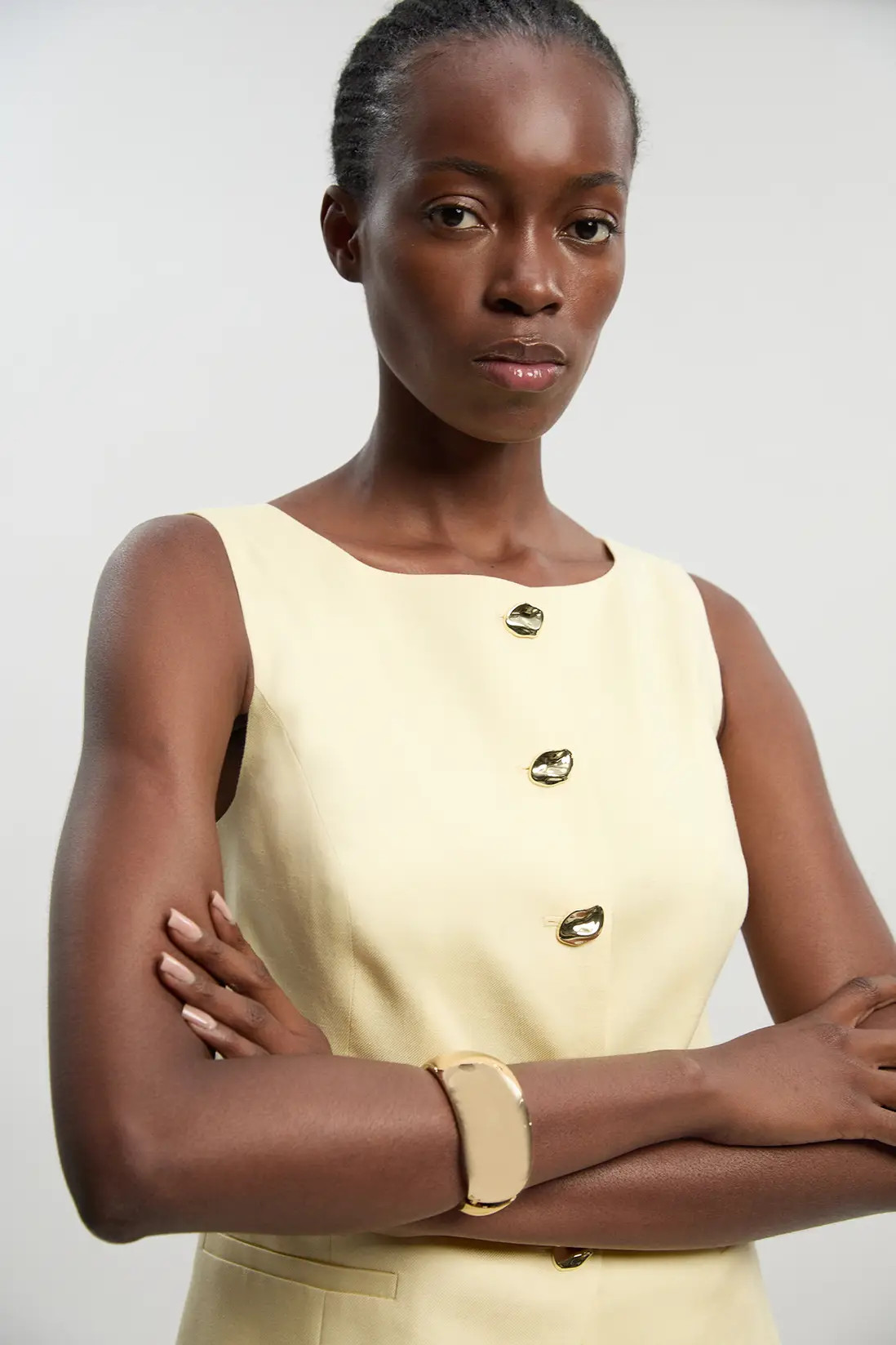 Lemon Tailored Linen Statement Button Front Waistcoat | Karen Millen | Karen Millen