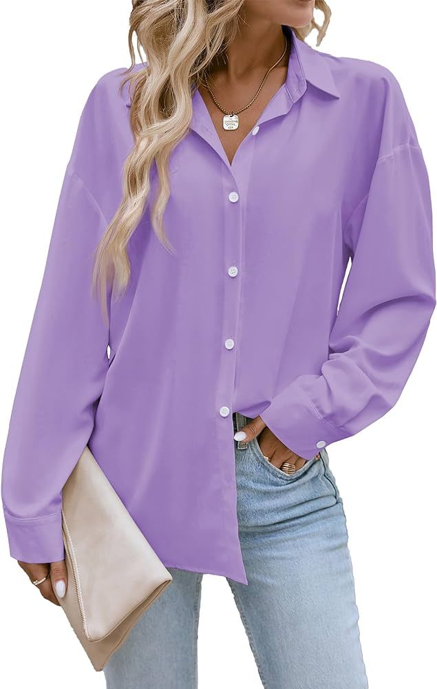 Button Down Shirts for Women Long Sleeve Collared Blouse Business Casual Tops | Amazon (US)