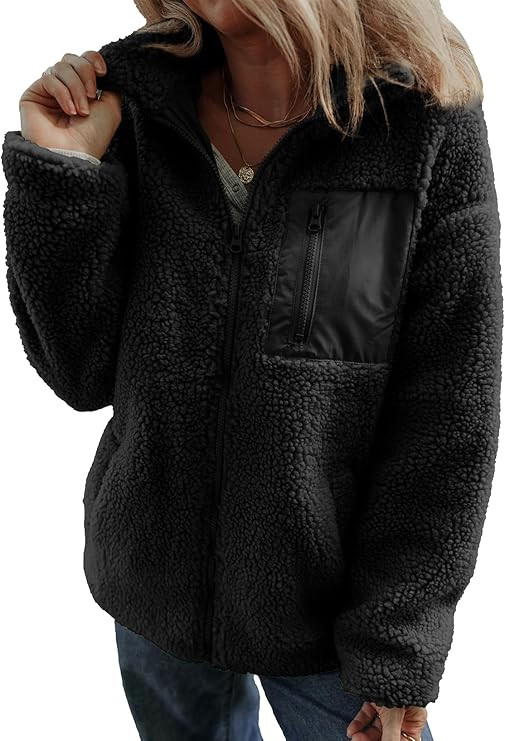 Dokotoo Womens Winter Trendy Full Zipper Fleece Jackets Long Sleeve Relaxed Warm Teddy Coats with... | Amazon (US)