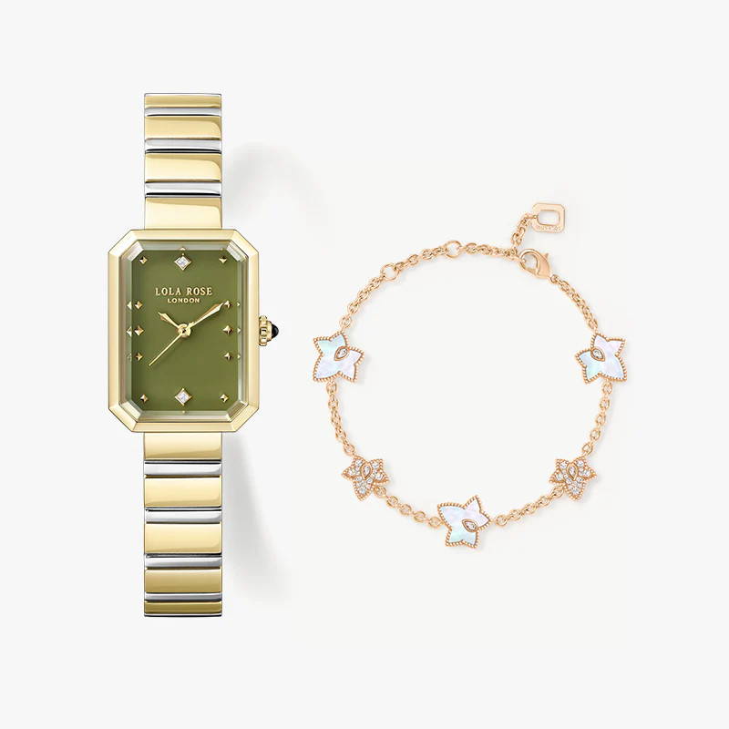 Ms. Lola Green Onyx Watch & Mother of Pearl Bracelet Gift Set | Lola Rose