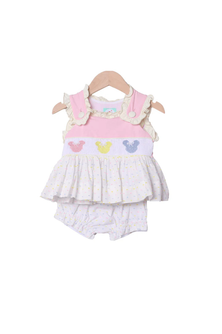 Smocked Mouse Pastel Swiss Dot Bloomer Set | The Smocked Flamingo