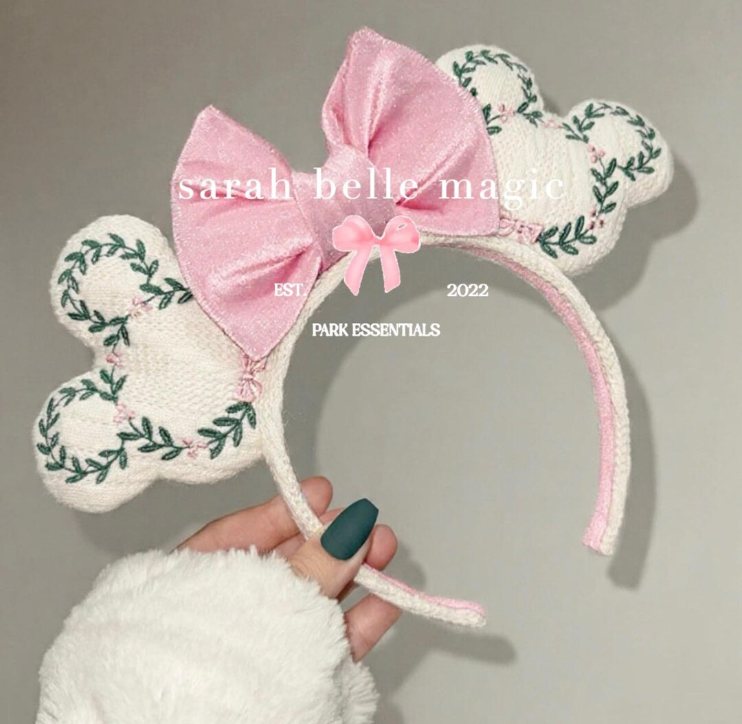 Embroidered Christmas Wreath Inspired Ivory Cream Cardigan Mouse Ears | Holiday Pink Velvet Bow |... | Etsy (US)