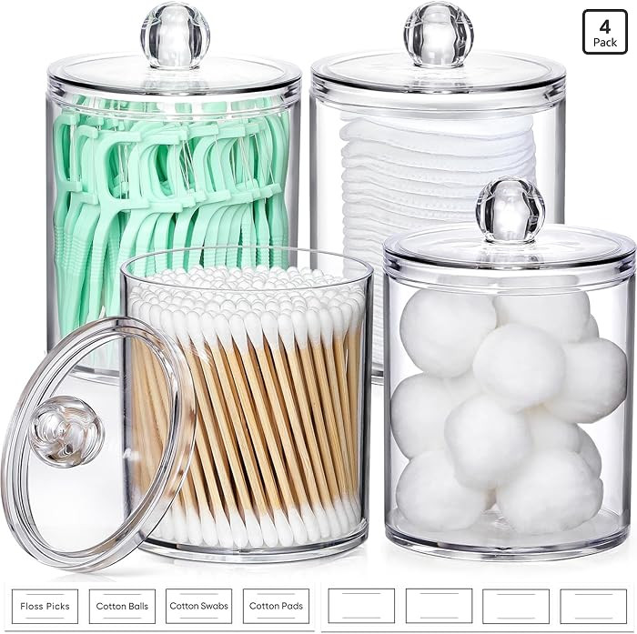 4 Pack Acrylic Qtip Holder Dispenser for Cotton Swabs, Balls, Pads, Floss Picks- Small Clear Acry... | Amazon (US)