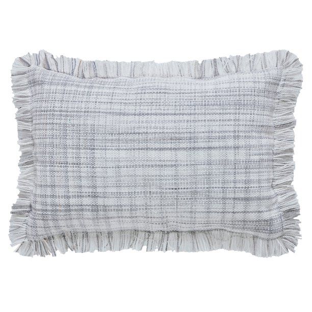 My Texas House Palmer Woven Fringe Oblong Outdoor Decorative Pillow, Grey, 14" x 20" | Walmart (US)