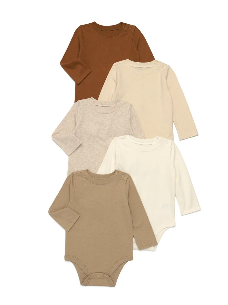 Garanimals Baby Boys Solid Jersey Bodysuits with Long Sleeves, 5-Pack, Sizes 0-24 Months | Walmart (US)