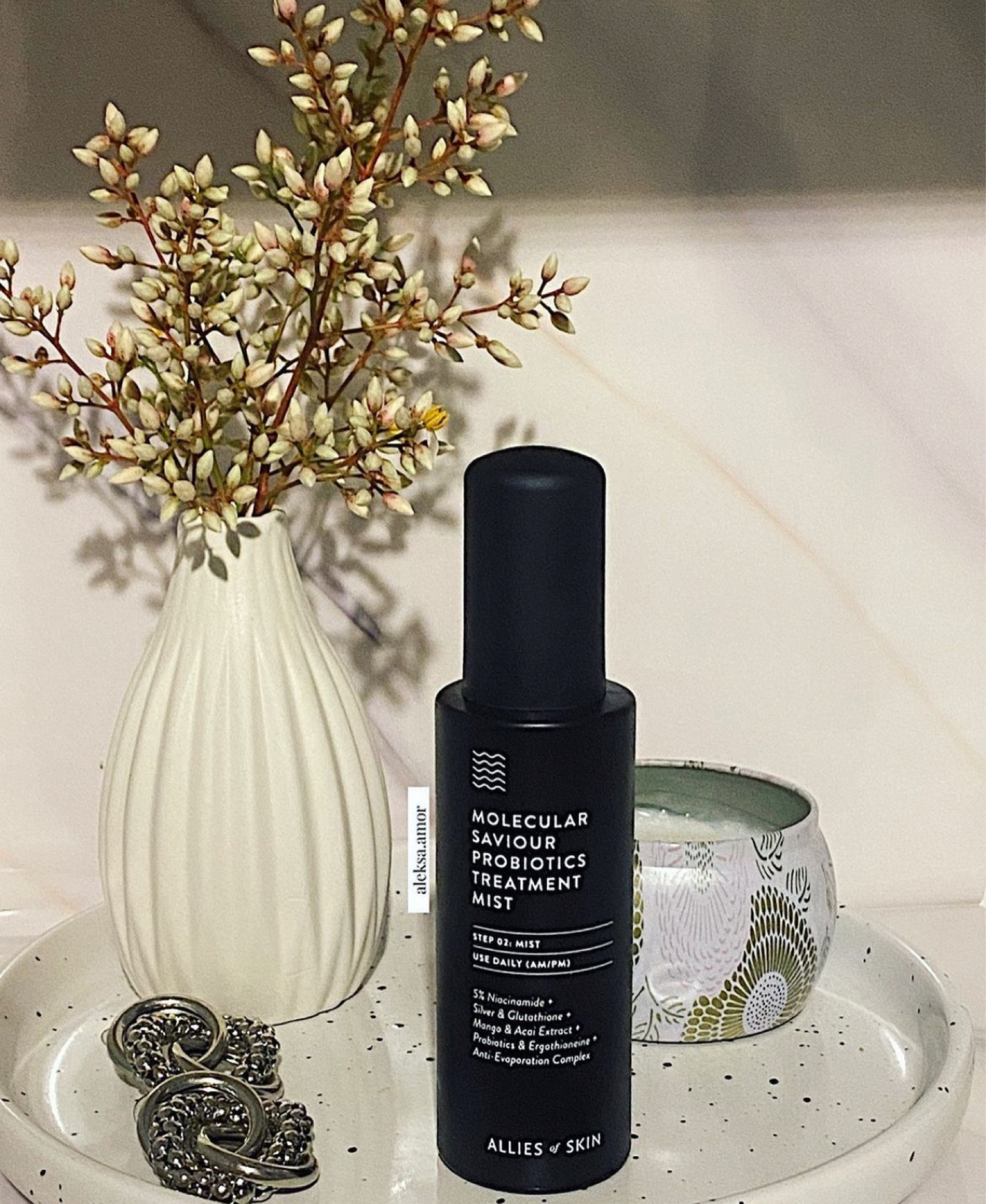 𝐃𝐨 𝐲𝐨𝐮 𝐥𝐨𝐯𝐞 𝐠𝐥𝐨𝐰𝐢𝐧𝐠 𝐬𝐤𝐢𝐧? I adore, so every product who helps me to make it more dewy becomes holy grail ☺️

Like this 𝐌𝐎𝐋𝐄𝐂𝐔𝐋𝐀𝐑 𝐒𝐀𝐕𝐈𝐎𝐔𝐑 𝐏𝐑𝐎𝐁𝐈𝐎𝐓𝐈𝐂𝐒 𝐓𝐑𝐄𝐀𝐓𝐌𝐄𝐍𝐓 𝐌𝐈𝐒𝐓 by Allies of skin.

Well you can say: “Aleksa, don’t be silly, you can use thermal water for refresh and plump up your skin” . I would love if I could find a thermal water that contains 𝟓% 𝐍𝐢𝐚𝐜𝐢𝐧𝐚𝐦𝐢𝐝𝐞, 𝟏.𝟓% 𝐋𝐚𝐜𝐭𝐨𝐛𝐚𝐜𝐢𝐥𝐥𝐮𝐬 𝐅𝐞𝐫𝐦𝐞𝐧𝐭, 𝐒𝐢𝐥𝐯𝐞𝐫, 𝐒𝐢𝐥𝐤 𝐀𝐦𝐢𝐧𝐨 𝐀𝐜𝐢𝐝𝐬 + 𝐌𝐚𝐧𝐠𝐨 & 𝐀𝐜𝐚𝐢 𝐅𝐫𝐮𝐢𝐭 𝐄𝐱𝐭𝐫𝐚𝐜𝐭, 𝐆𝐥𝐮𝐭𝐚𝐭𝐡𝐢𝐨𝐧𝐞, 𝐄𝐫𝐠𝐨𝐭𝐡𝐢𝐨𝐧𝐞𝐢𝐧𝐞.
I guess such thermal water does not exist but this does 😋

Molecular Saviour Probiotics Mist hydrates, brightens, provides microbiome-boosting nutrients.

It suits for every skin type, even for sensitive skin and capricious like mine .

This mist is also proud awards keeper :

* • 2019 Her World Beauty Awards Best Anti-Pollution Skincare Mist
* • 2020 Harper's Bazaar Best of the Best Beauty Awards Best Probiotic Treatment
* • 2021 The Knot Beauty Awards Best Face Toner

I am using this mist for three weeks and sincerely I dunno how could I live without.
It gives my skin freshness, plumping, and perfect glowjob 😁

If I had to describe Molecular Saviour Probiotic Mist with few words, I’d say it like “luxe you can effort”

🤍 Clean beauty 
🌱 Vegan
🐇 Cruelty free 


#LTKGiftGuide #LTKbeauty #LTKbump