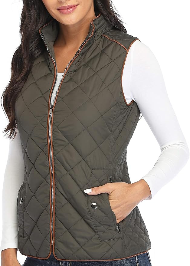 Dilgul Damen West Stehkragen Reißverschluss Steppweste Jacke | Amazon (DE)