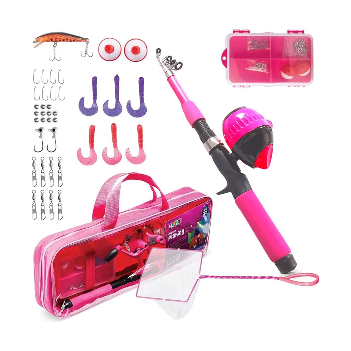 Kids Fishing Pole Pink - 40 Pc Kids Fishing Rod and Reel Combos for Youth Kids, Includes Fishing ... | Target