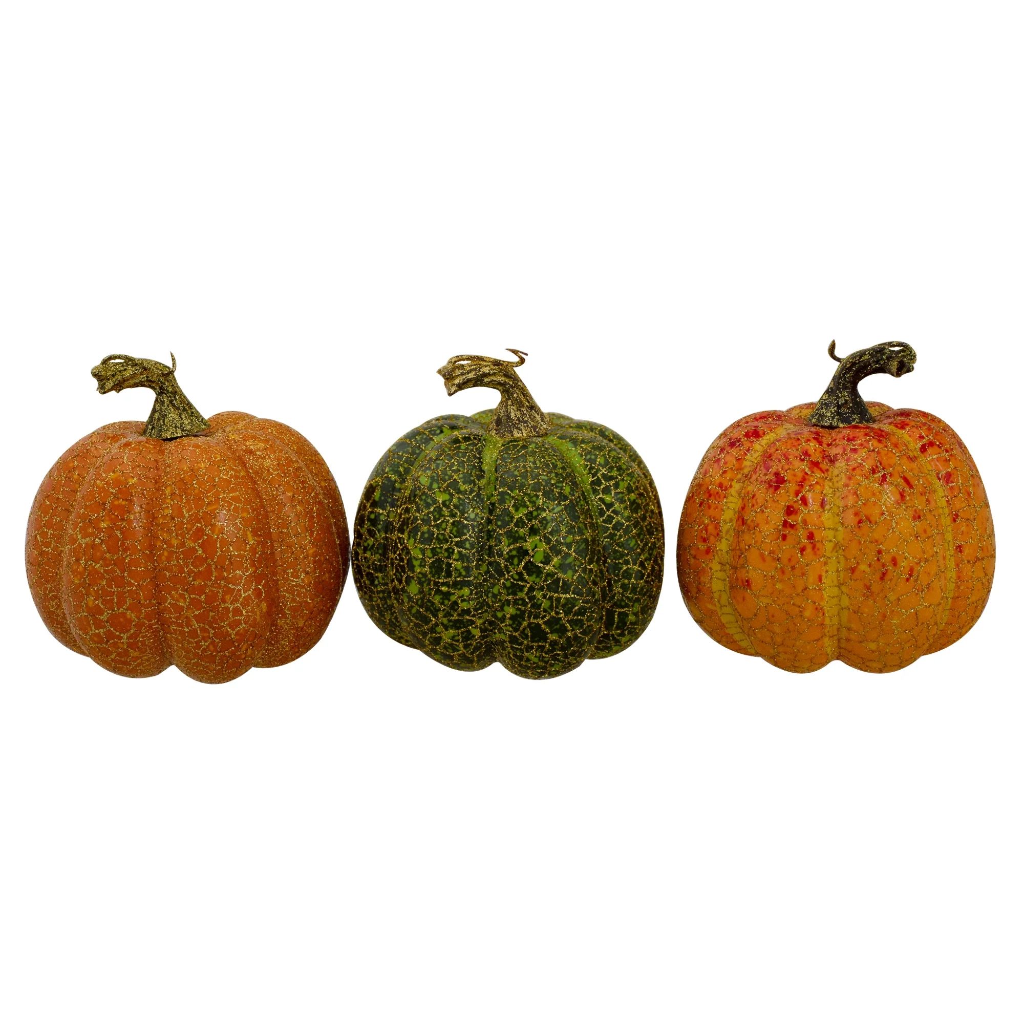 Set of 3 Orange and Green Artificial Fall Harvest Pumpkins 4" | Walmart (US)