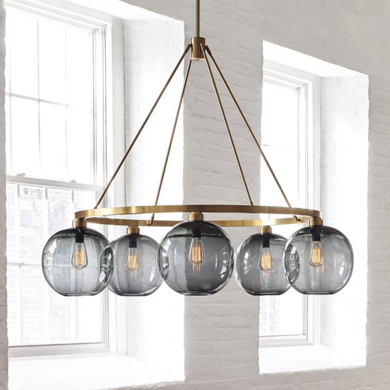 Solitaire Gray Glass and Brass Chandelier | Crate and Barrel | Crate & Barrel