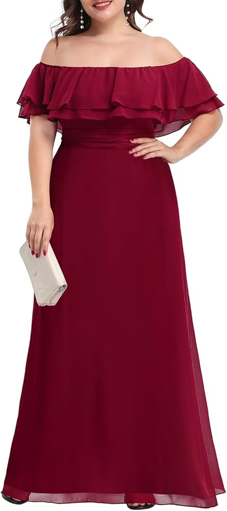 Pinup Fashion Women's Bridesmaid Dresses for Wedding Plus Size Formal Off The Shoulder Chiffon Ma... | Amazon (US)