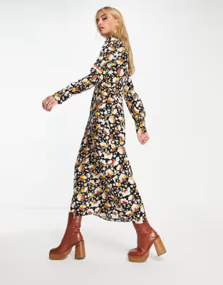 & Other Stories tie detail midi dress in brown floral print | ASOS (Global)