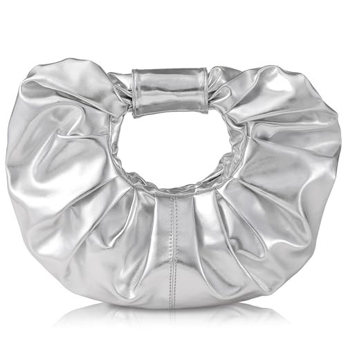 JENSVOIR Clutch Purse for Women - Silver Evening Clutch PU Leather Pleated Bag Designer Purse for Party Prom Wedding | Amazon (US)