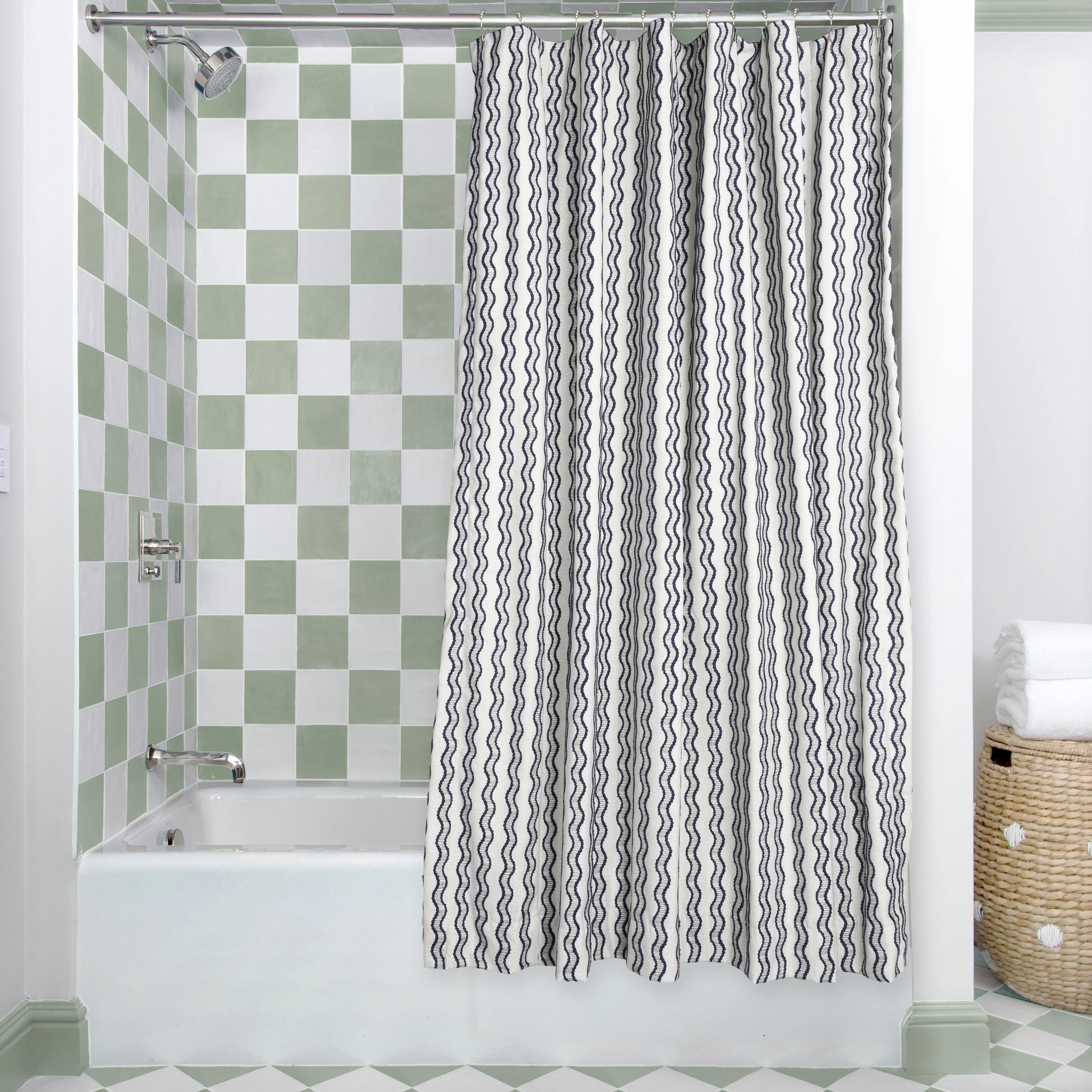 Embroidered Wave Shower Curtain | Pepper Home