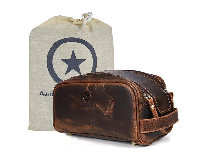 10" Premium Leather Toiletry Travel Pouch With Waterproof Lining | King-Size Handcrafted Vintage ... | Amazon (US)