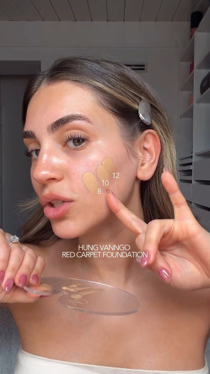 swatching 3 shades of @hungvanngobeauty VanngoBeauty foundation on my light to medium olive skin. Shade 8, 10, and 12. What’s your fave? Do you find these videos helpful as you pick your shade when you shop ? Let me know in the comments 💕 #oliveundertone #lightolive #olivefoundation #neutralundertone #foundationshade

#LTKgrwm #LTKdayinmylife #LTKBeauty