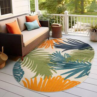Contemporary Tropical Large Floral Multi 5 ft. x 7 ft. OVAL Indoor/Outdoor Area Rug | The Home Depot
