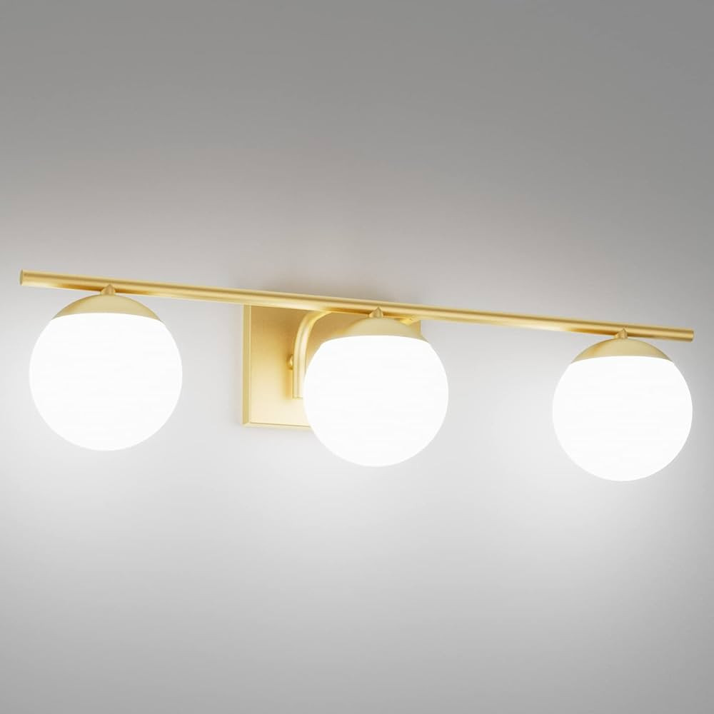 Ralbay Gold Vanity Lights - 3-Light Mid Century Modern Bathroom Wall Lights with Milky Glass Glob... | Amazon (US)