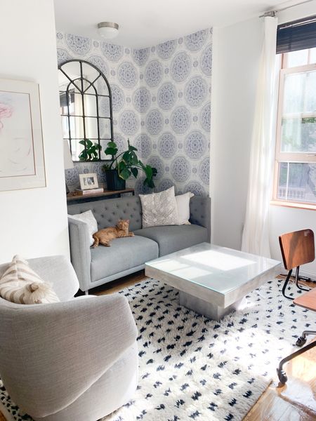 Wallpaper is the perfect way to make a small living room standout. 
#westvillage 

#LTKstyletip #LTKhome