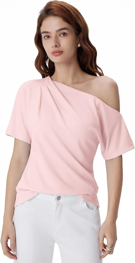 SUUKSESS Off the Shoulder Tops for Women Short Sleeve Asymmetrical Top Trendy Summer Going Out T-... | Amazon (US)