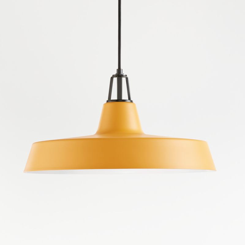 Maddox Mustard Farmhouse Pendant Large with Black Socket + Reviews | Crate and Barrel | Crate & Barrel