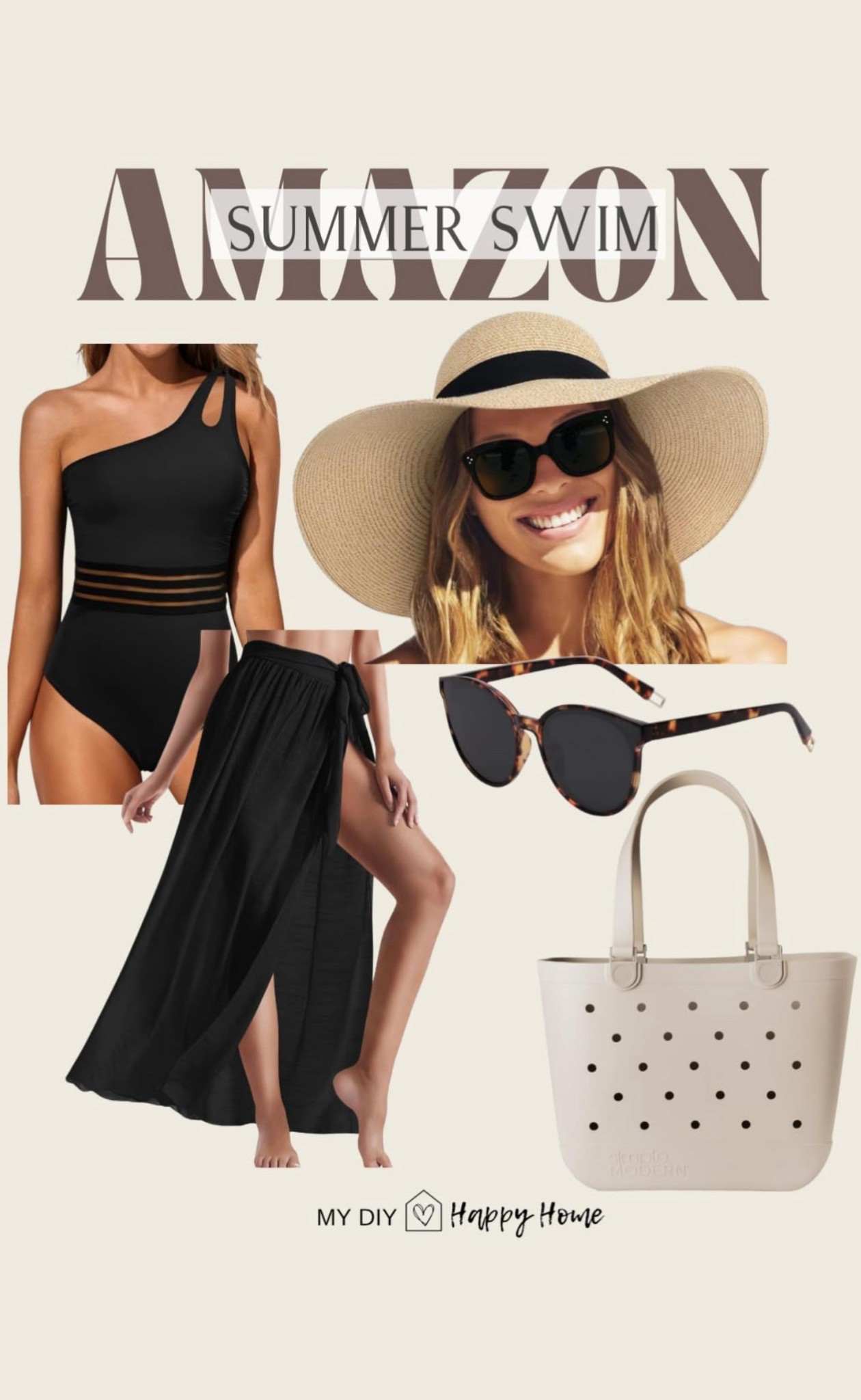 Summer swim 
Cover up 
Straw hat 
Tote one piece swimsuit 
Sunglasses 

#LTKSummerEdit #LTKMidsize #LTKSwim