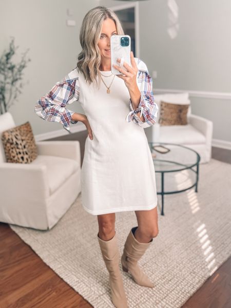 Christmas dress wearing a small
Soft terry cloth material in the body of the dress. Sold in another color. Christmas plaid dress 
White dress 
Christmas outfit idea 


#christmasoutfit #christmasdress 



#LTKsalealert #LTKHoliday #LTKunder50