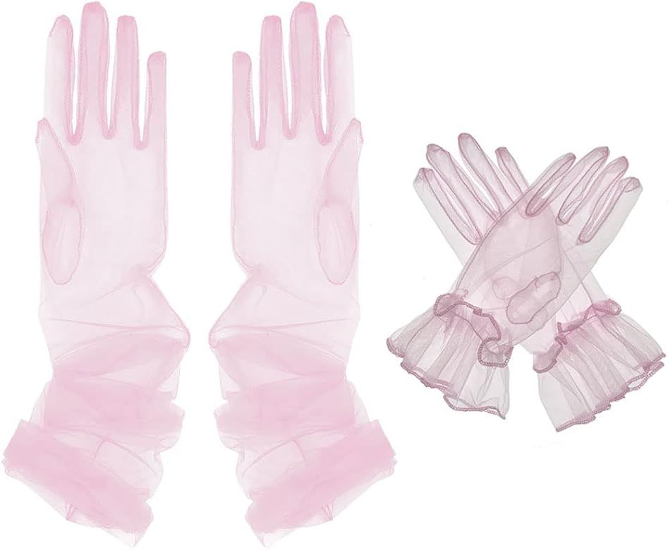 2Pairs Tulle Long Wedding Bridal Gloves Sheer Gloves Transparent Elbow Length Opera Gloves | Amazon (US)