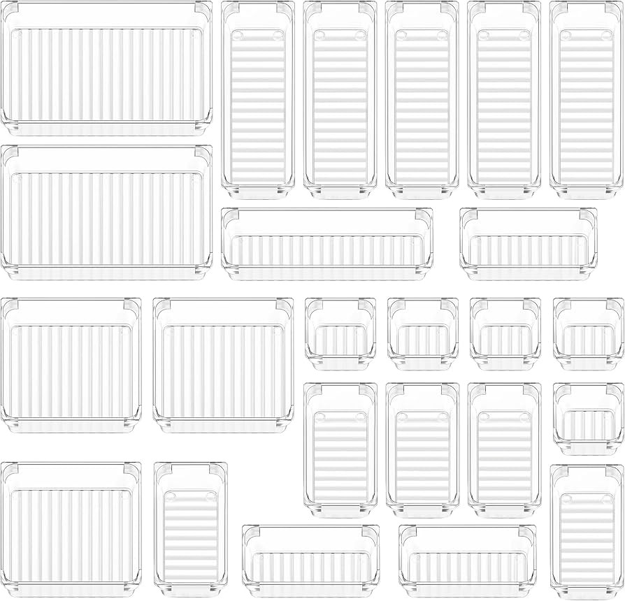 Puroma 24Pcs Drawer Organizer Set 5-size Versatile Vanity and Bathroom Clear Plastic Desk Trays a... | Amazon (US)
