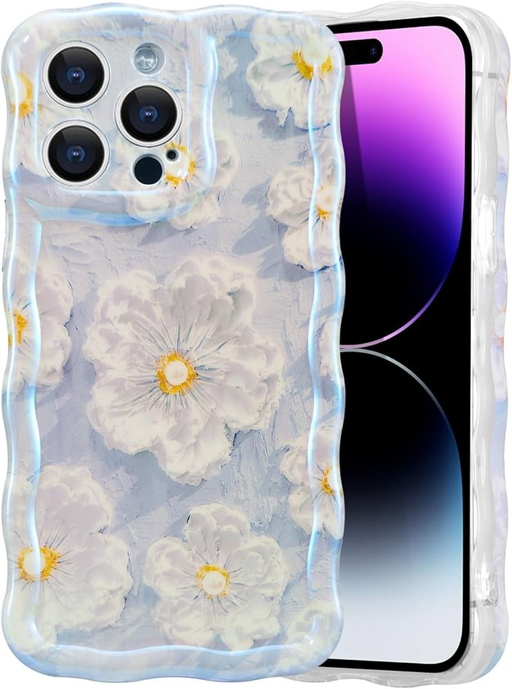 EYZUTAK Case for iPhone 13 Pro, Colorful Retro Oil Painting Flower Laser Glossy Pattern Cute Curl... | Amazon (US)