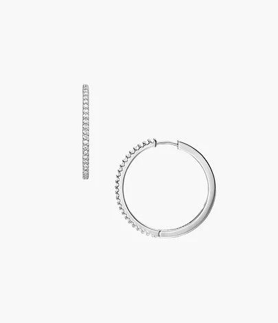 Ellis Pavé Glitz Silver-Tone Brass Hoop Earrings | Fossil (US)