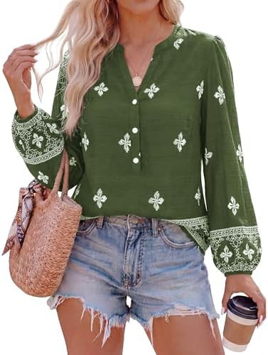 BTFBM Womens Tops Spring Casual Long Sleeve Shirts Button Up V Neck Bohemian Blouses Loose Tunics... | Amazon (US)